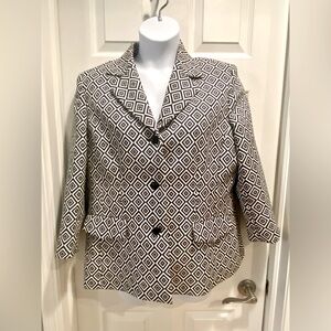 Kasper Black and White Geometric Blazer